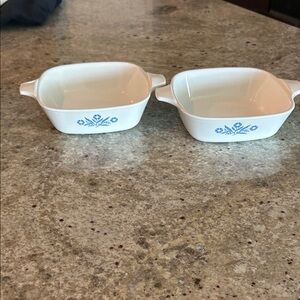 Corelle White Stoneware Mini Baking Dishes with Blue Floral Design (Set of 2)